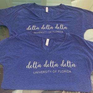 2 V-neck University of Florida Delta Delta Delta Tri-Delt M sorority Shirts EUC